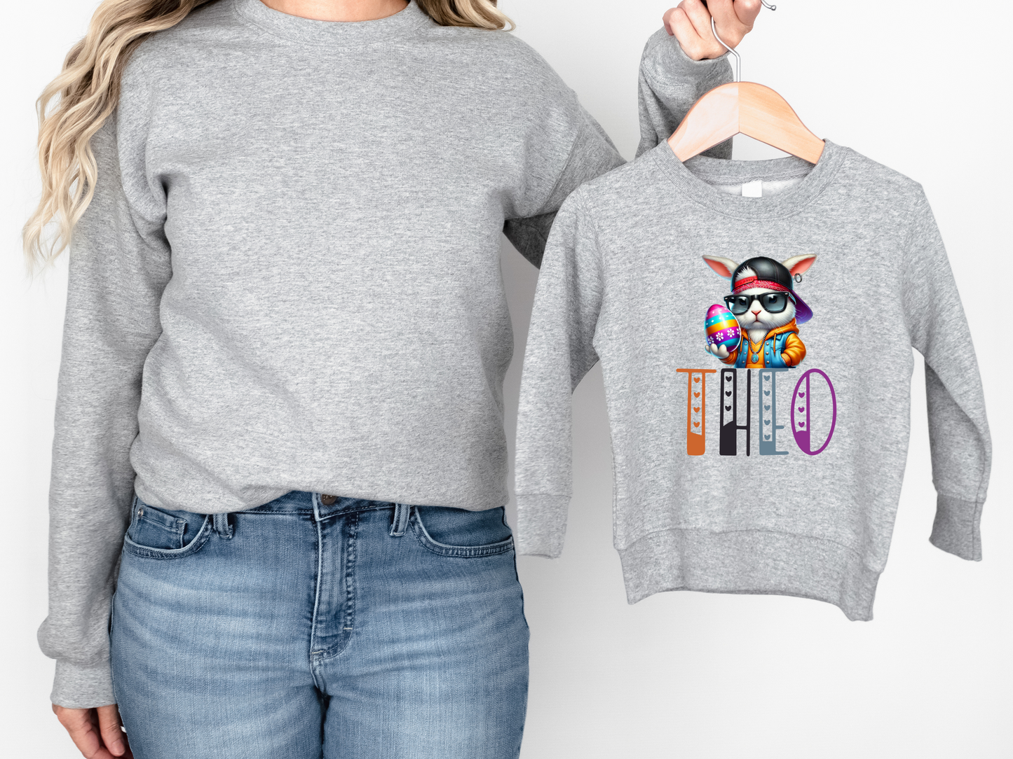 Personalized Toddler Easter Sweatshirt with Customizable Bunny Design