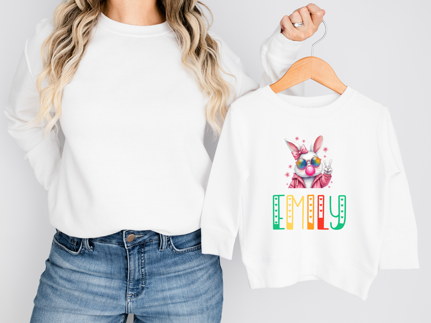 Personalized Toddler Easter Sweatshirt with Customizable Bunny Design