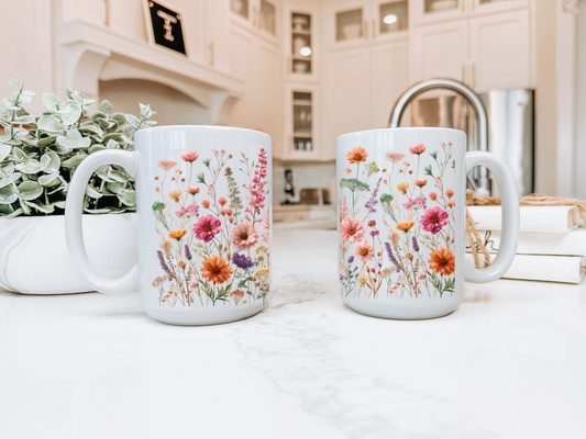 Pressed Flower Ceramic Mug Cottagecore Wildflower Mug